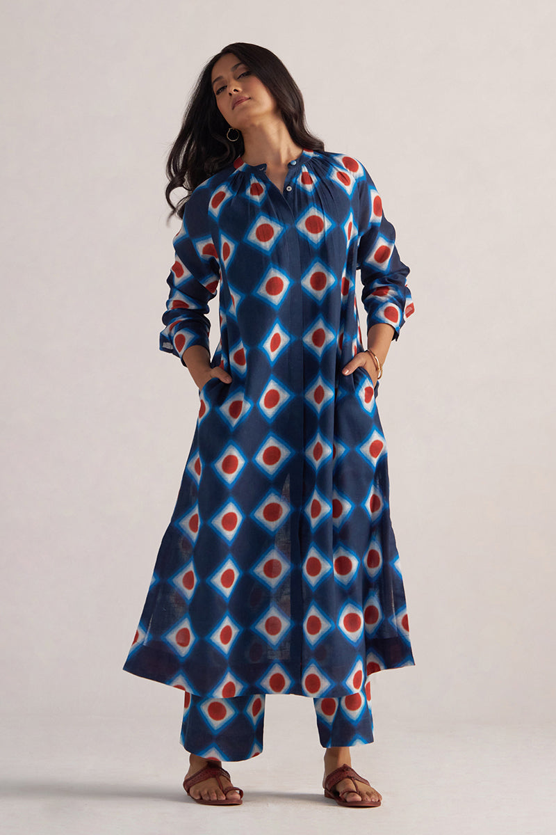 Deep Blue Cotton Linen Printed Co-ord Set