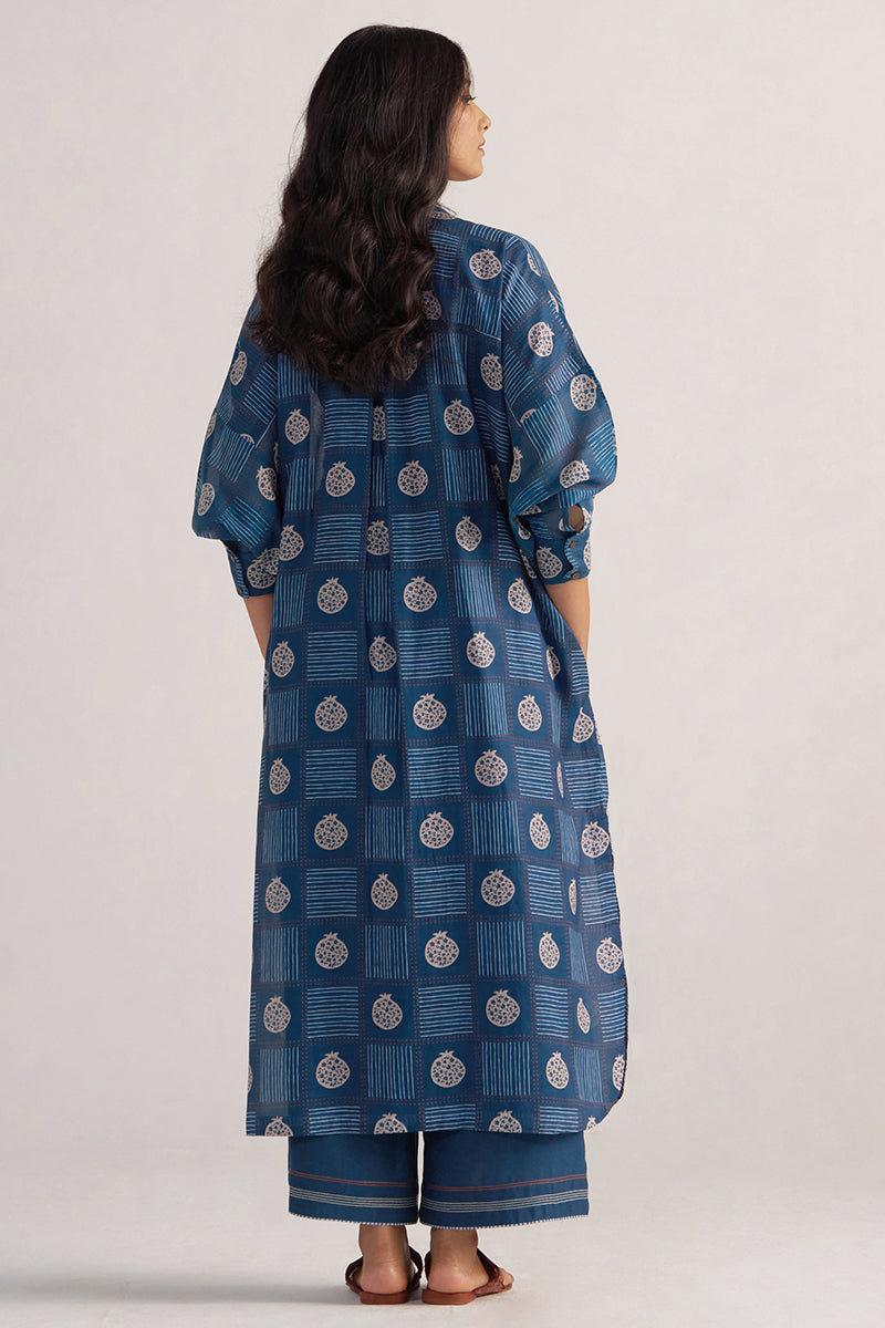 Morroccan Blue Anar Print Mul-Chanderi Co-ord Set