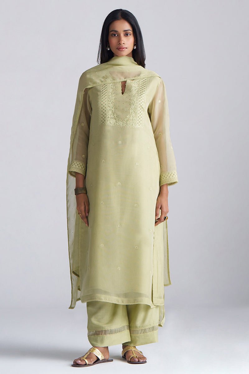 Pista Milk kora Silk Kurta Set