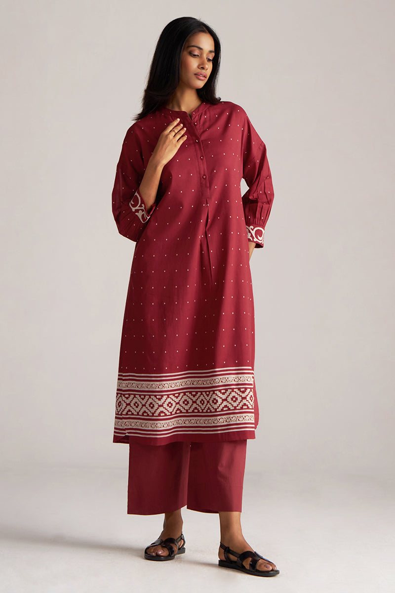 Maroon and Off White Mul-Mul Print Co-ord Set