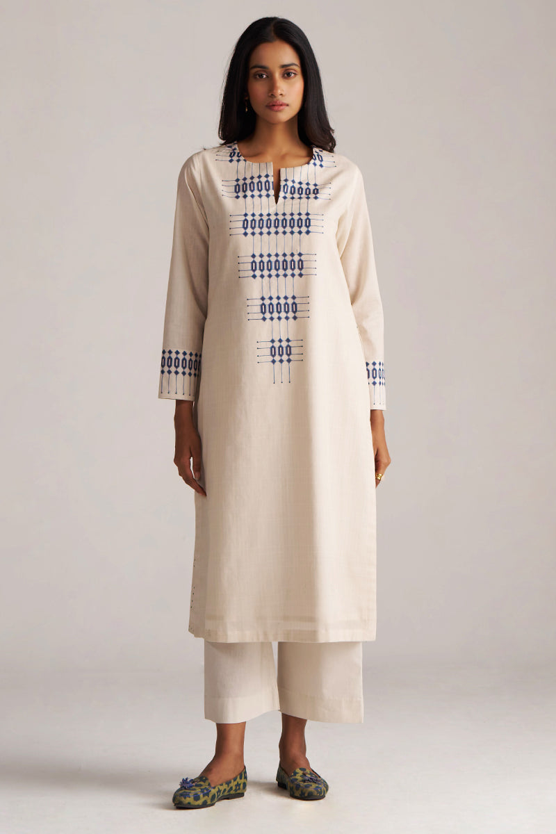 Beige and Blue Mul-Mul Print Co-ord Set