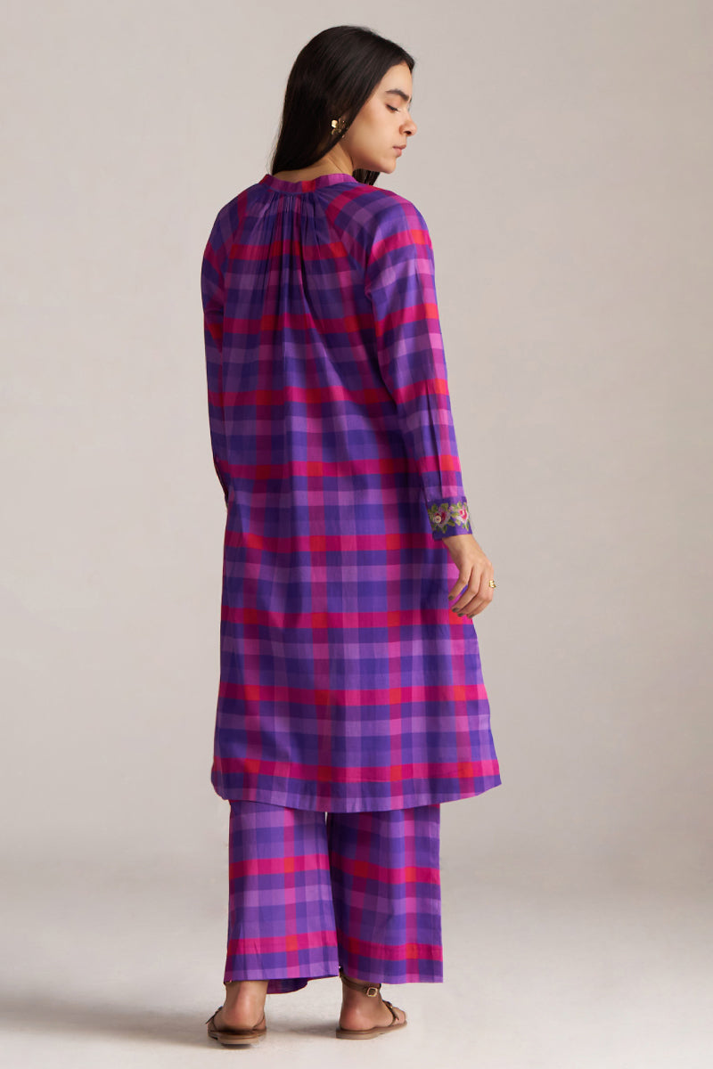 Purple Checkard Mul-Mul Co-ord Set