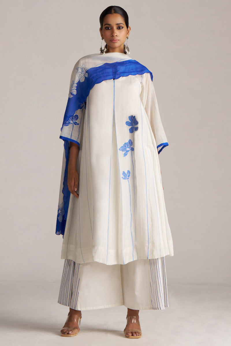 Marshmellow and Cobalt Blue Kurta Set