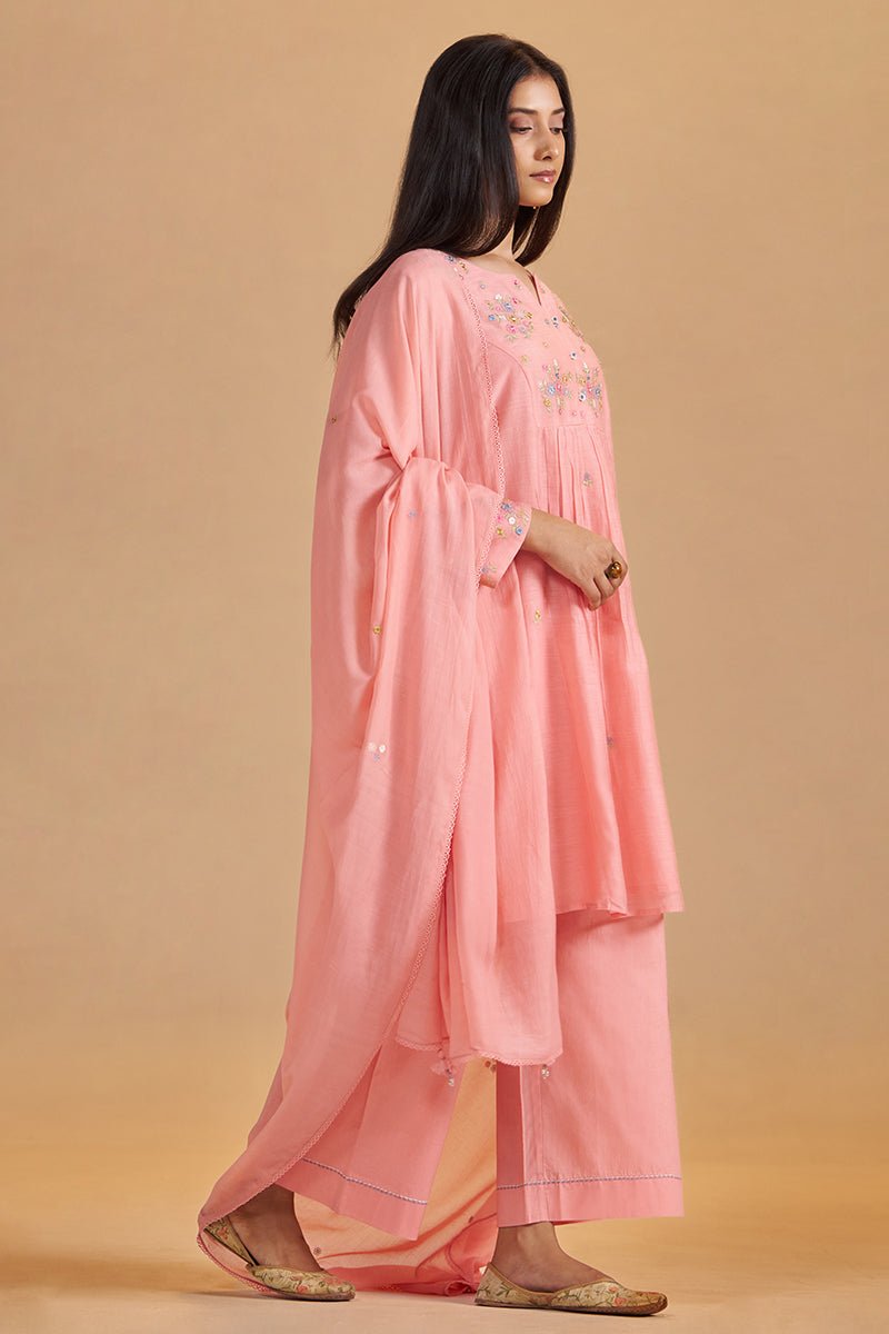 Coral Almond Chanderi Festive Kurta Set