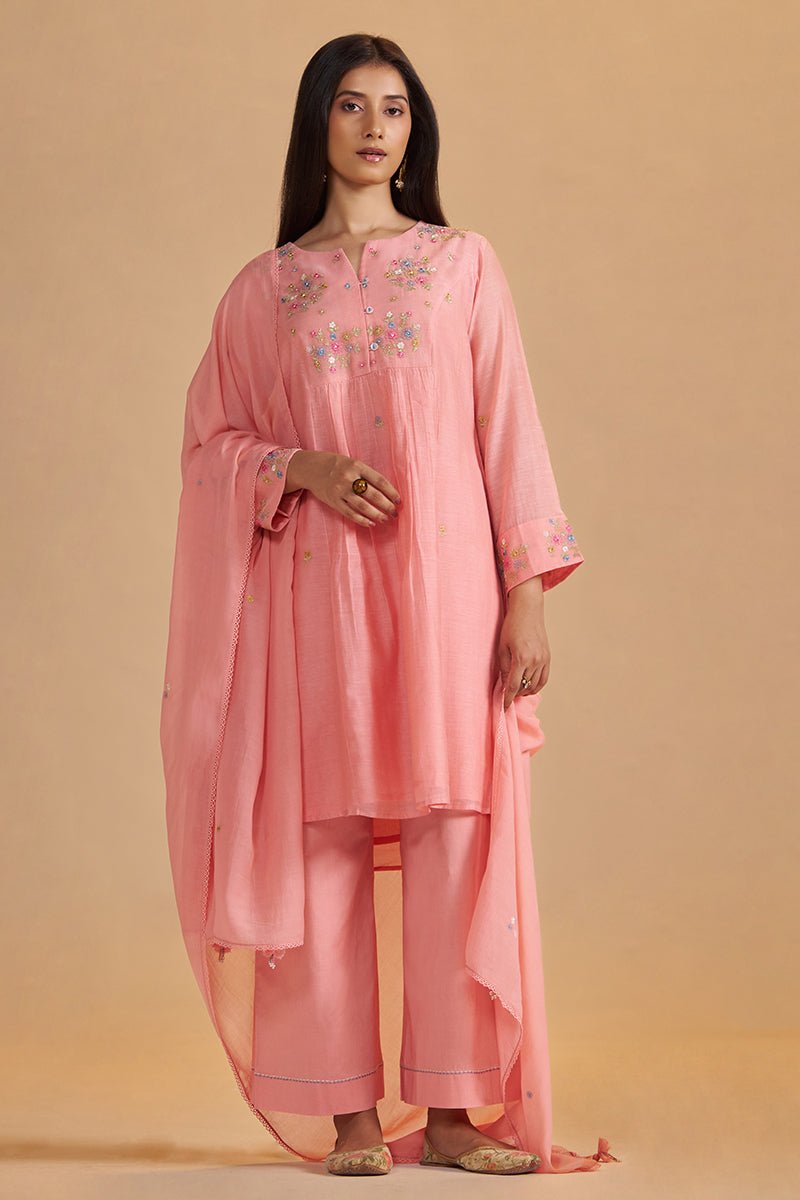 Coral Almond Chanderi Festive Kurta Set