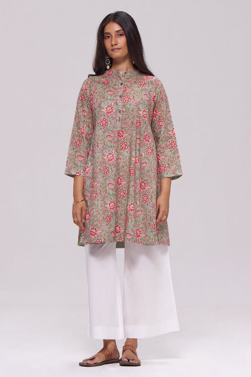 Basil Green and Pink Cotton Top