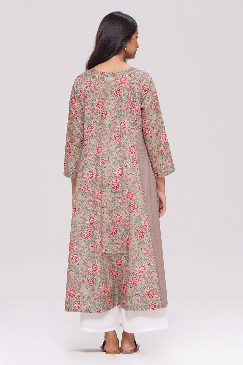 Basil Green and Pink Cotton Kurta