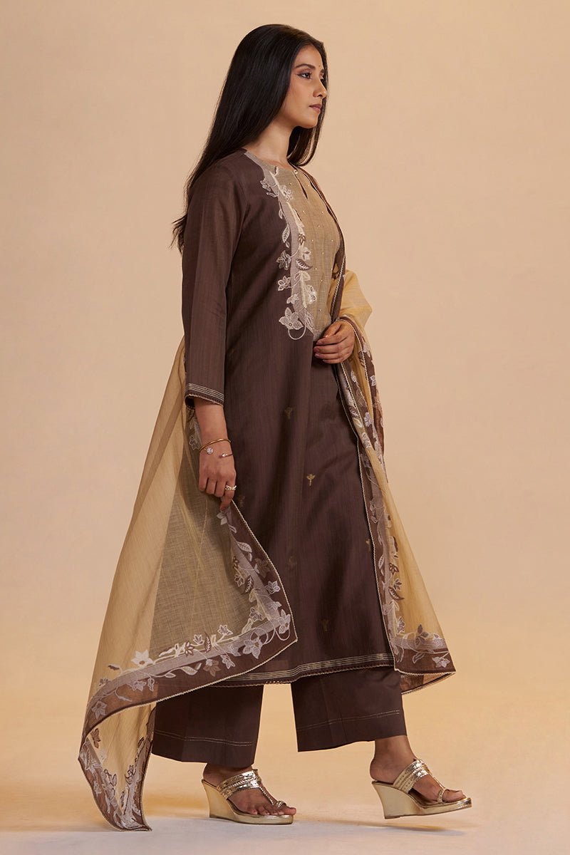 Deep Mahogany Woven Kurta Set