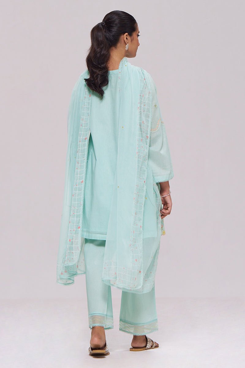 Ice-Blue Mul-Chanderi Kurta Set