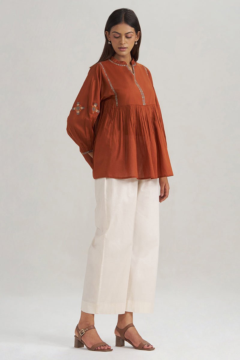 Rust Embroidered Mul-Mul Tunic