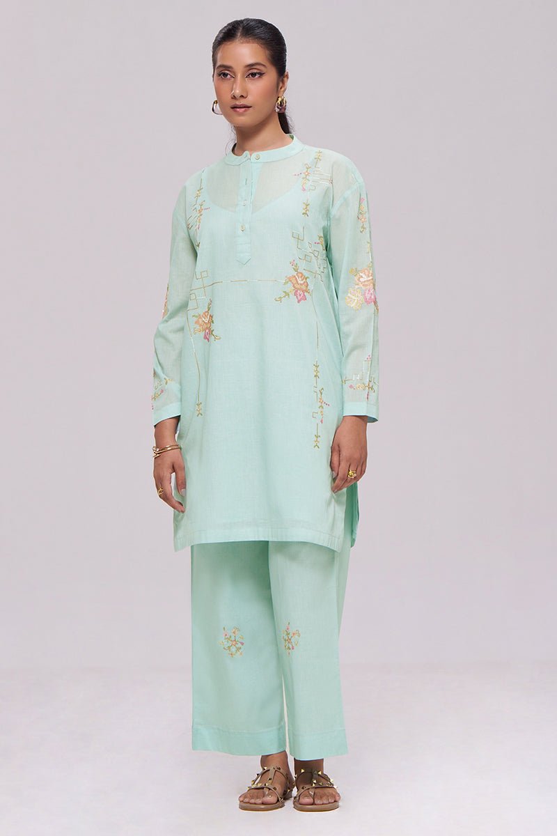 Ice-Blue Mul-Chanderi Co-ord Set