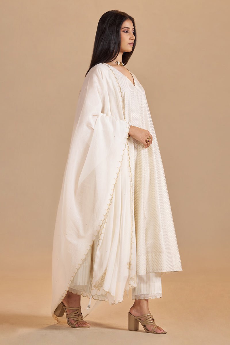Ivory and Gold Foil Chanderi Festive Kurta Set
