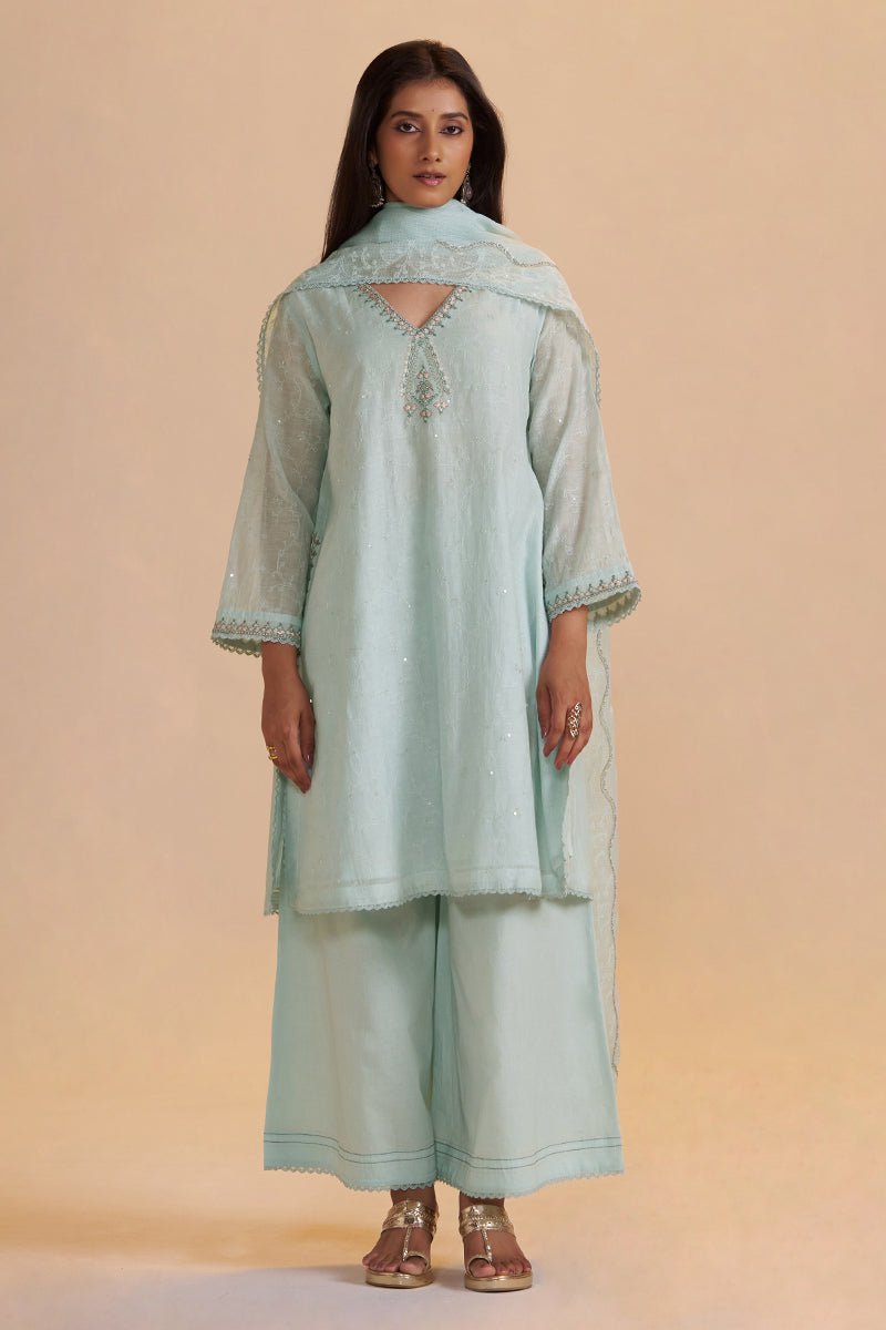 Misty Blue Chanderi Festive Kurta Set