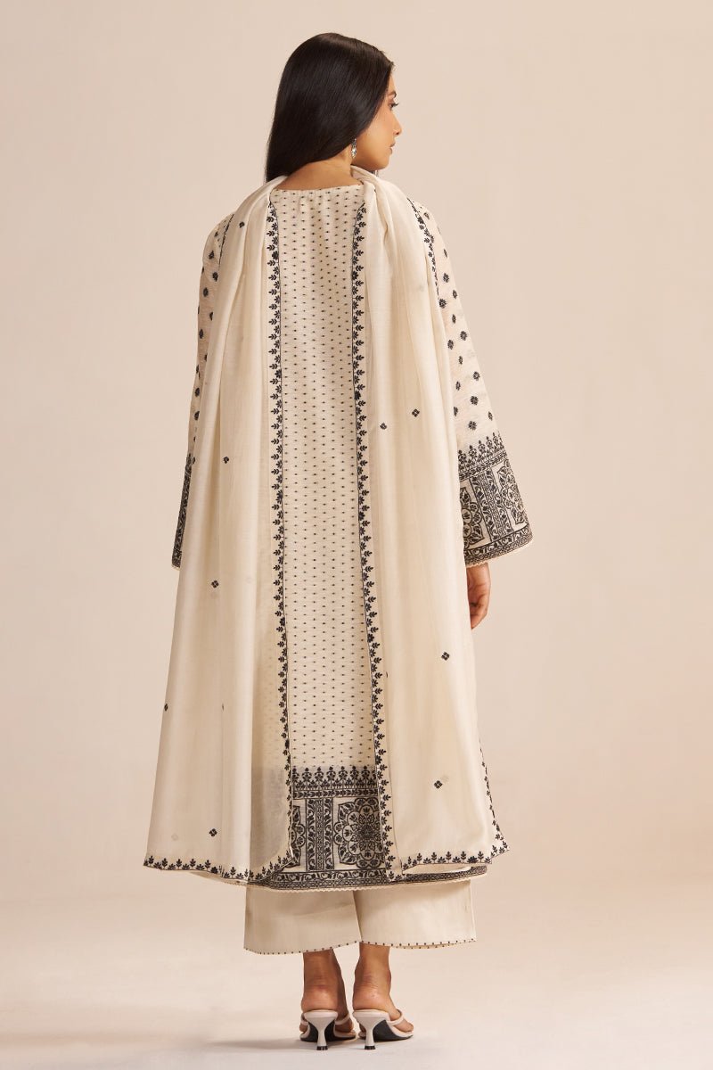 Butter Creame Woven Kurta Set