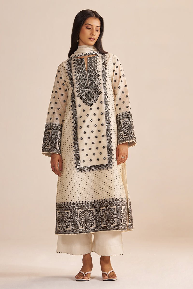 Butter Creame Woven Kurta Set