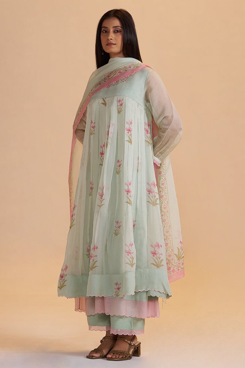 Milky Pistachio Green Silk Festive Kurta Set