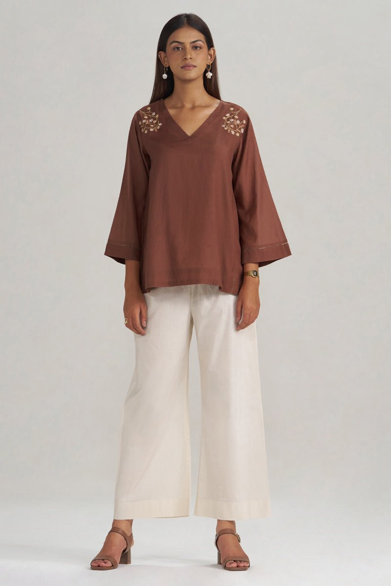 Cocoa Brown Embroidered Mul-Mul Tunic