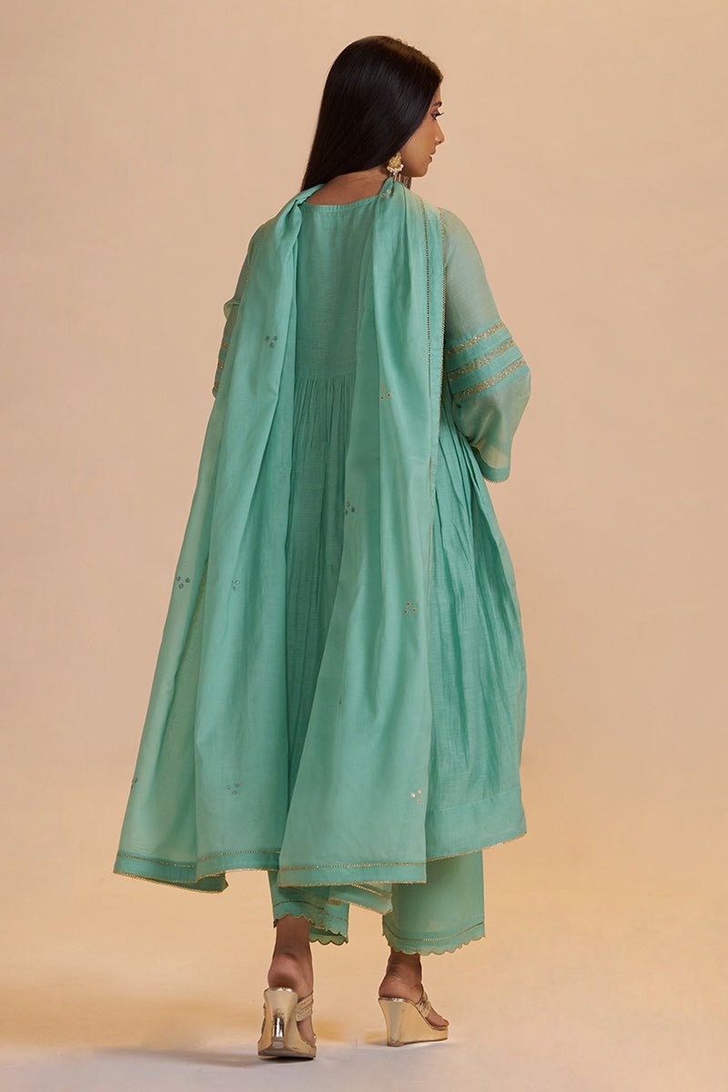 Dusty Jade Green Silk Festive Kurta Set