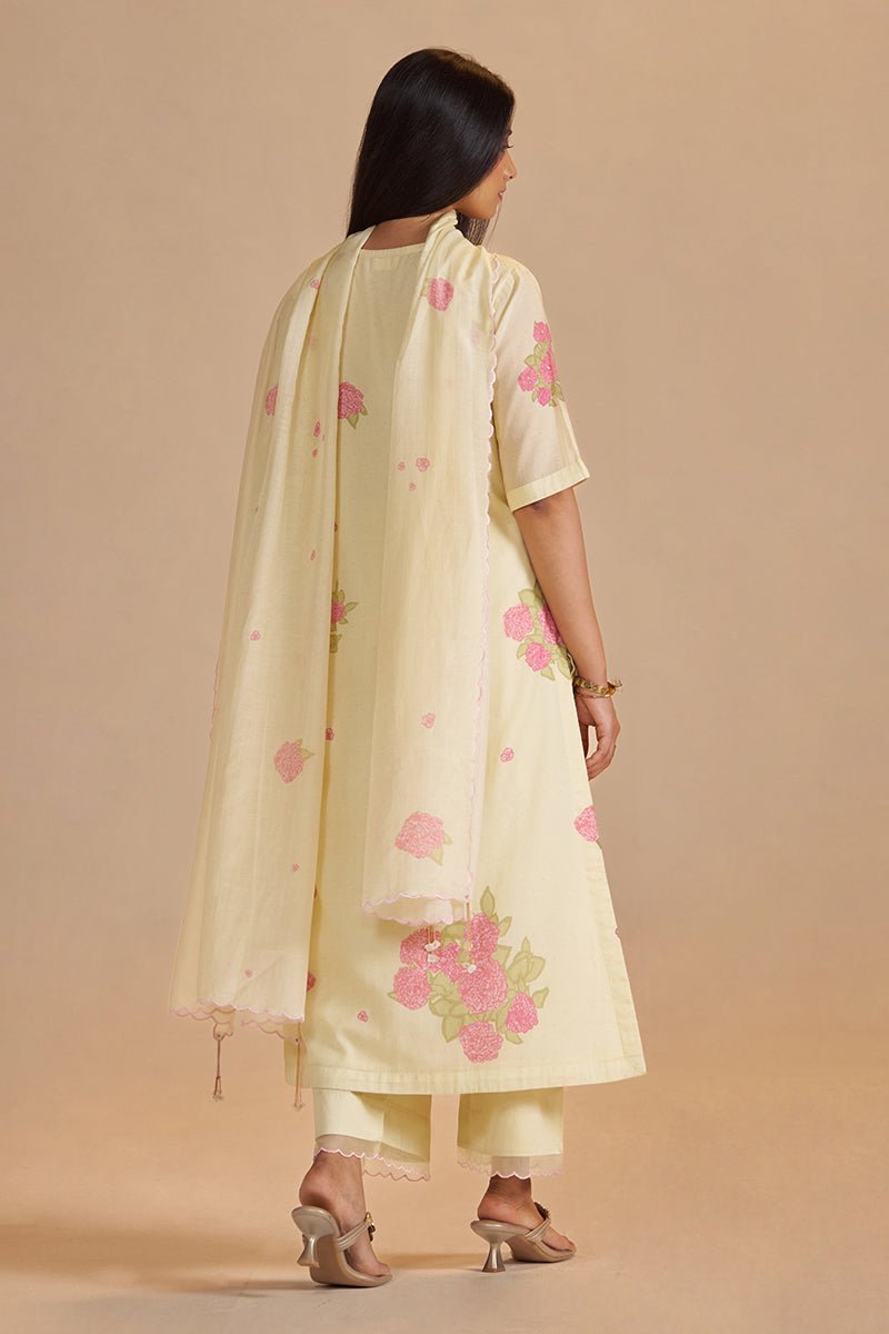 Butter Yellow Mul-Chanderi Kurta Set