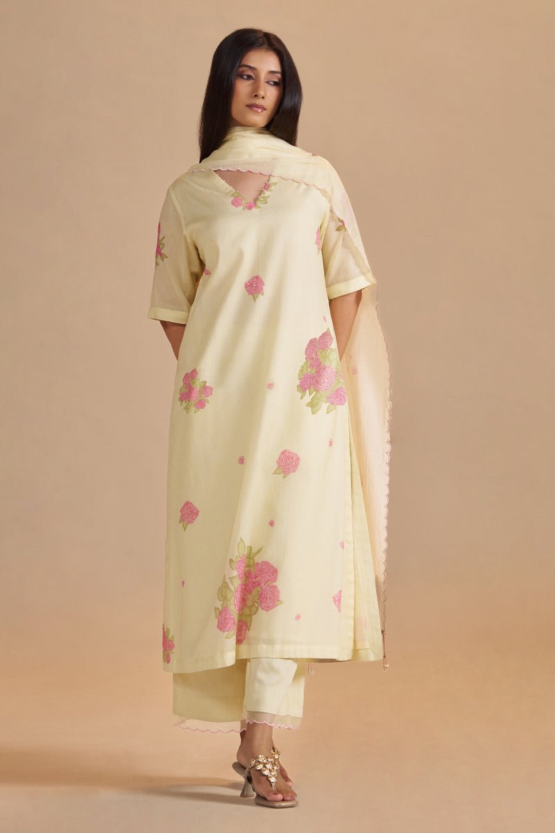 Butter Yellow Mul-Chanderi Kurta Set