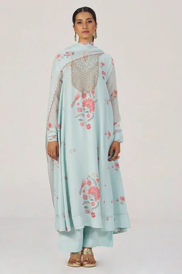 Whispering Blue Georgette Festive Kurta Set