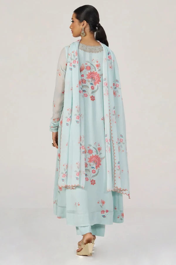 Whispering Blue Georgette Festive Kurta Set