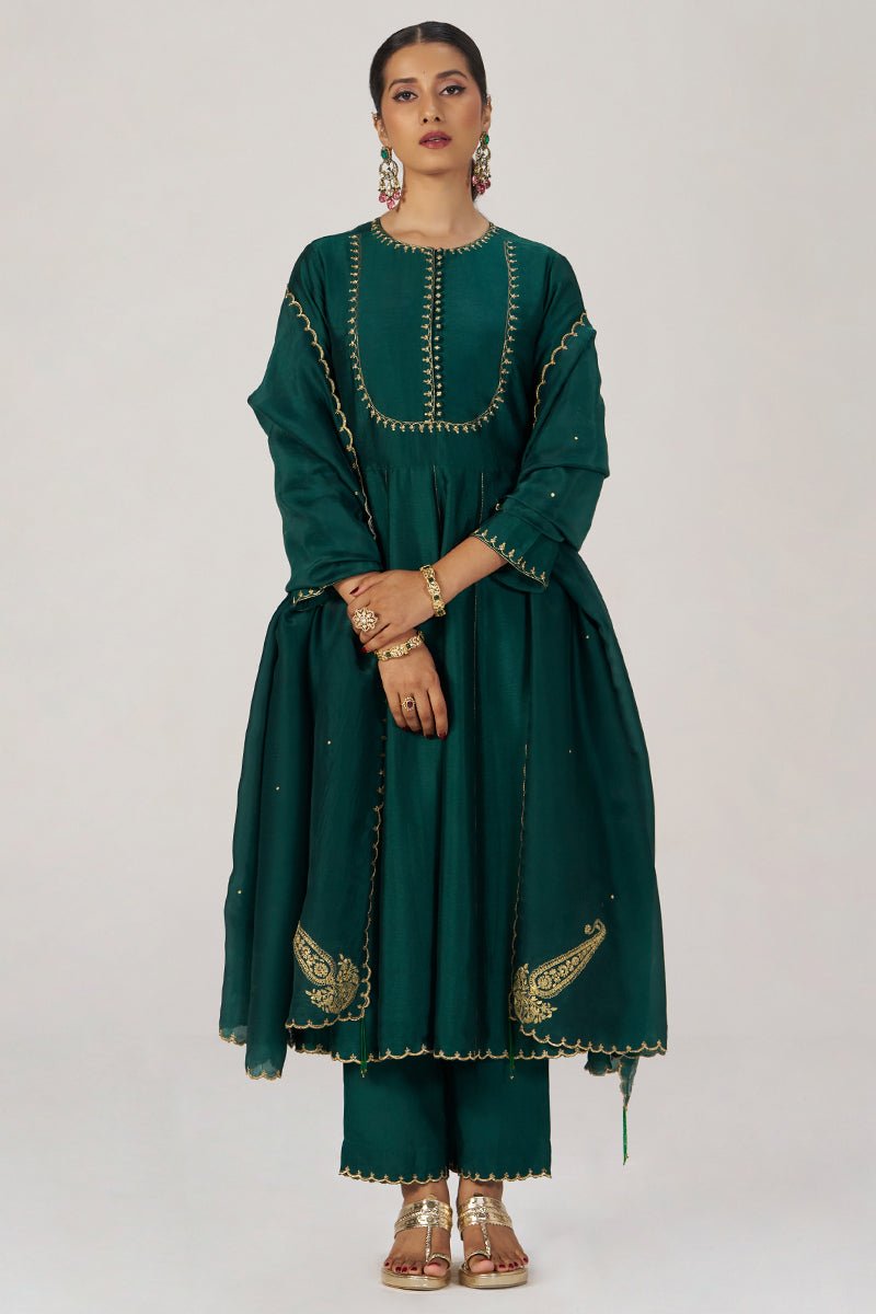 Emerald Green Raw Silk Festive Kurta Set