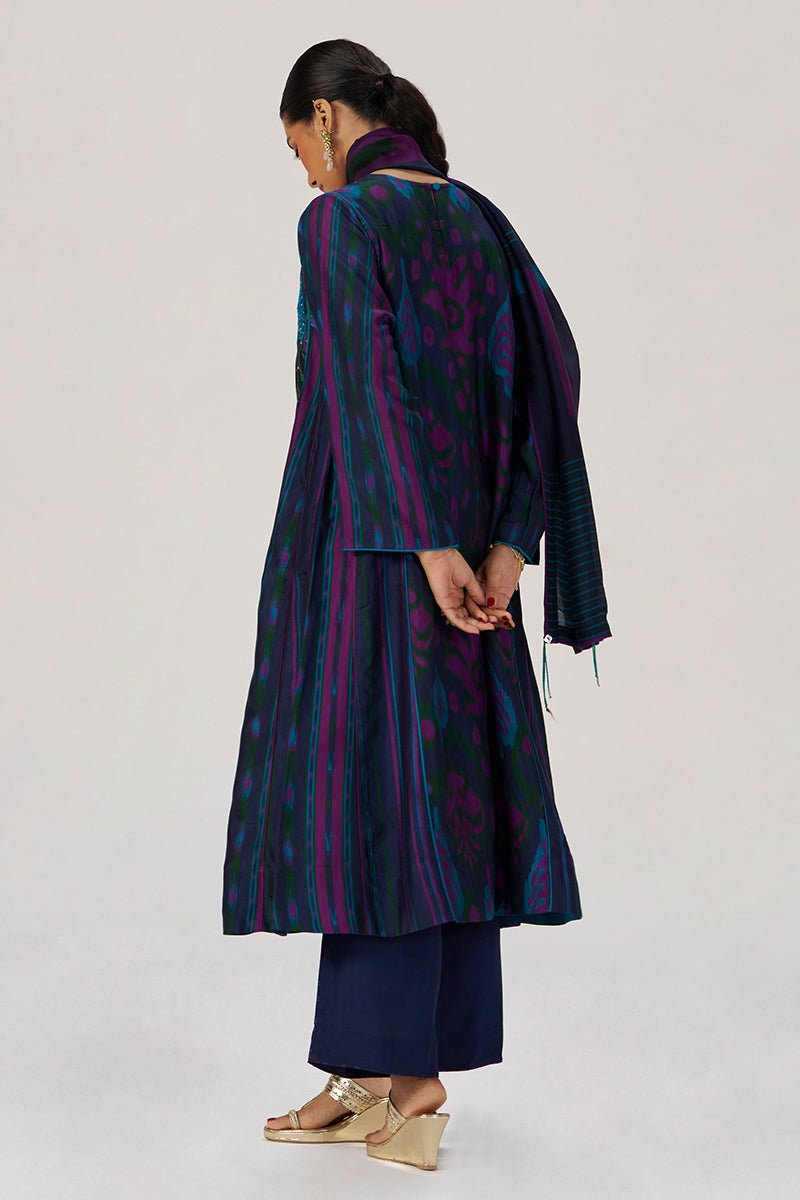 Medieval Blue Silk Festive Kurta Set