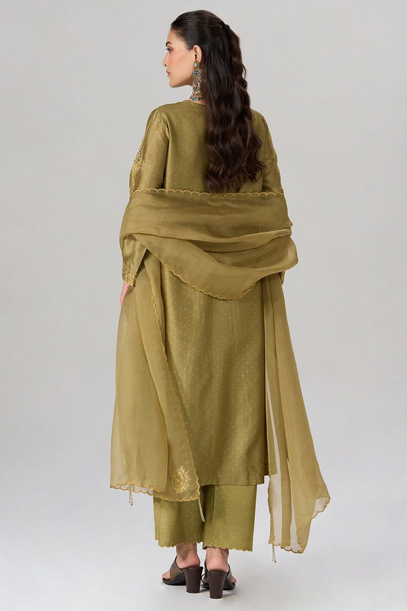 Khaki and Gold Foil Printed Festive Kurta Set