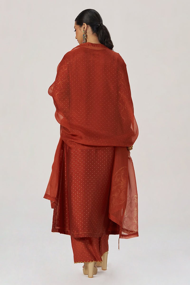Rust Raw Silk Festive Kurta Set