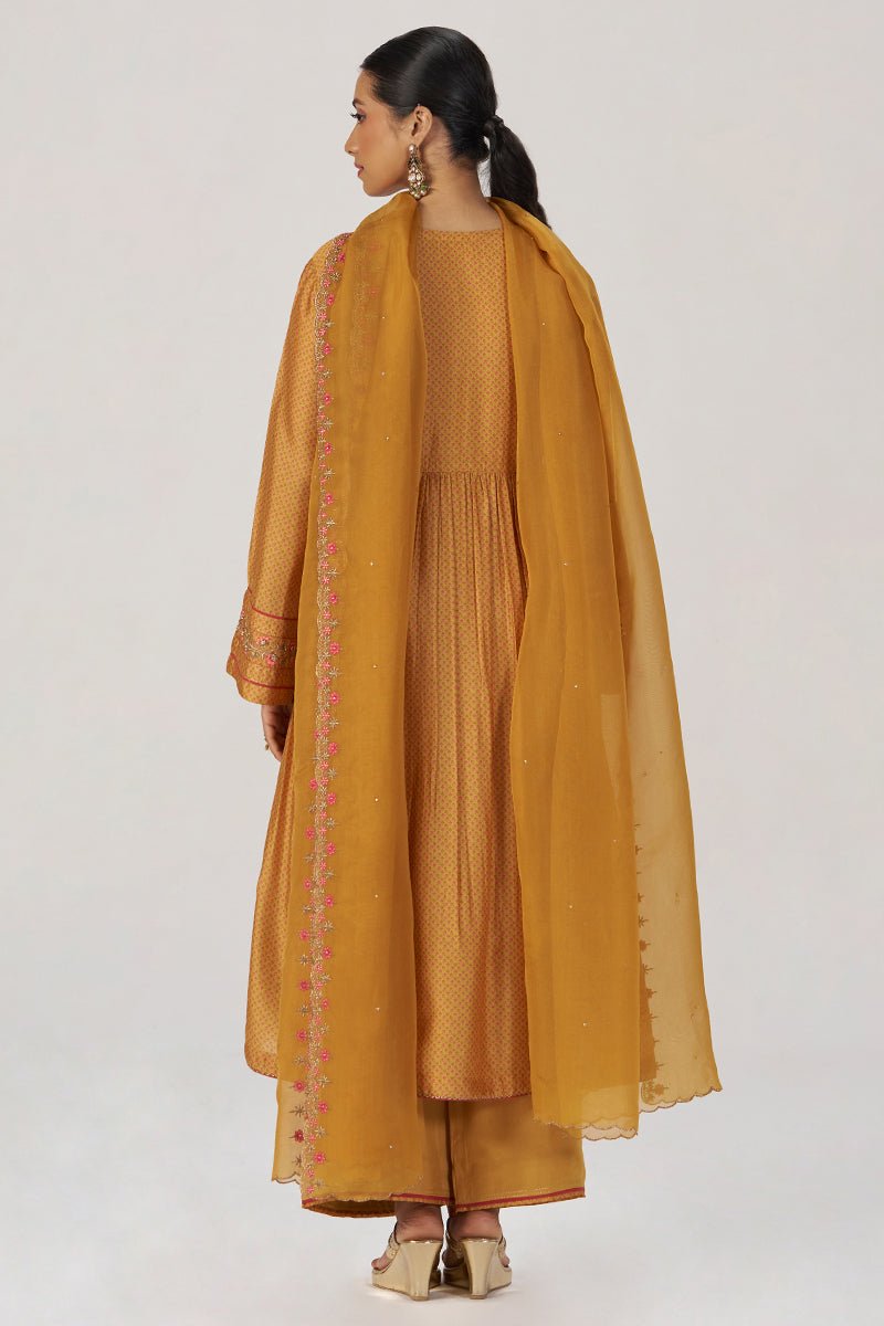 Light Mustard Print and Embroidered Festive Kurta Set