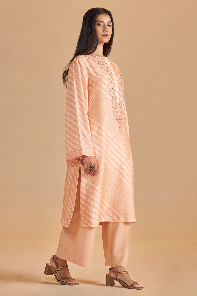 Blush Peach and Cream Silk Festive Co-ord Set