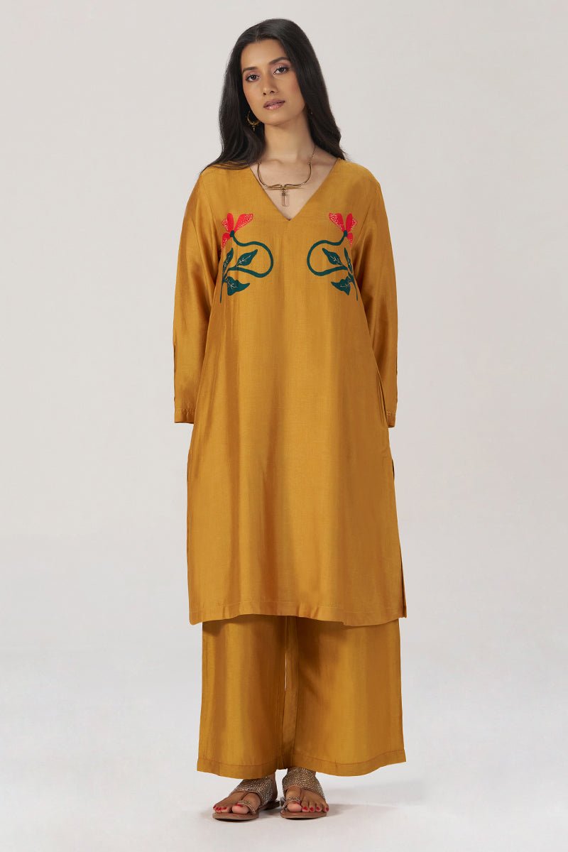 Mustard Floral Silk Festive Co-ord Set