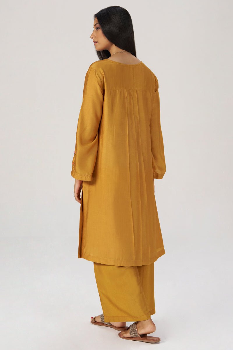 Mustard Floral Silk Festive Co-ord Set