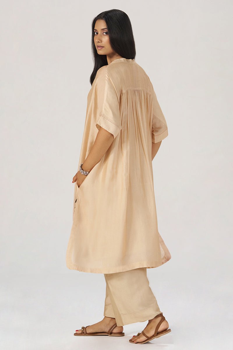 Beige Botanical Silk Festive Co-ord Set