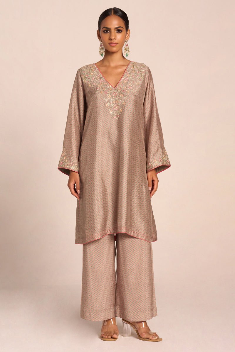 Grey Print and Embroidered Festive Co-ord Set