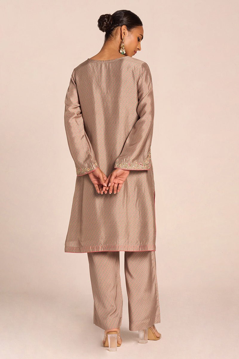 Grey Print and Embroidered Festive Co-ord Set
