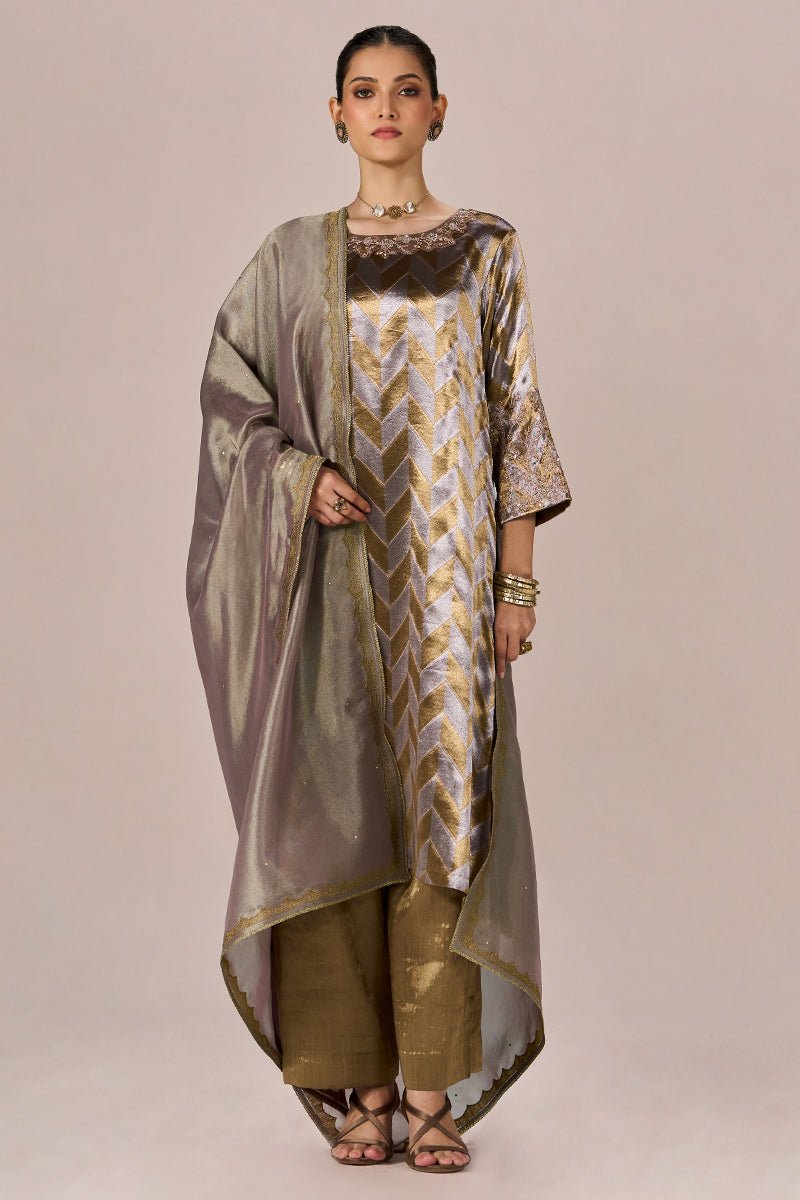 Brass and Light Gold Tissue Festive Kurta Set