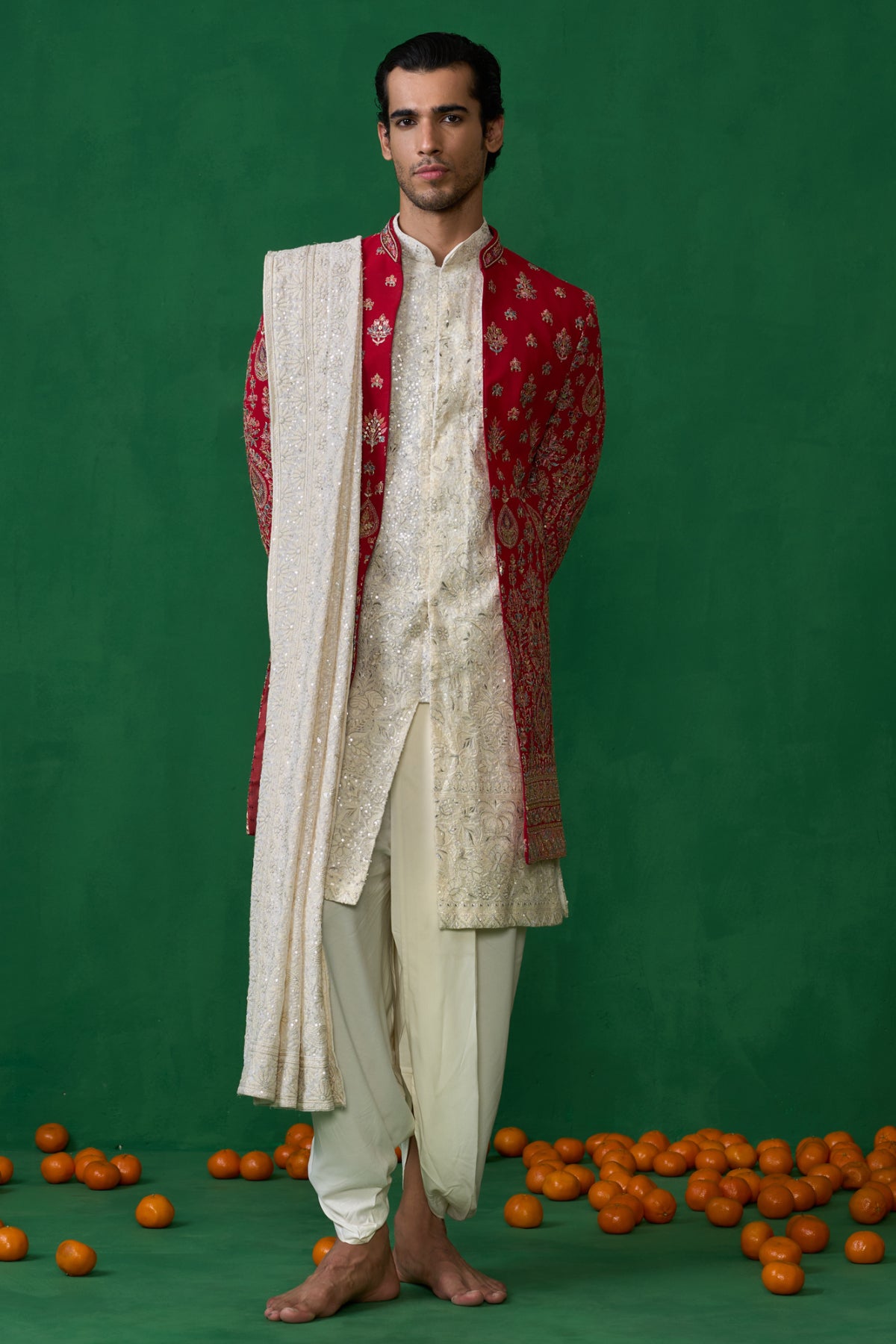 ETHNIC RED SHERWANI SET