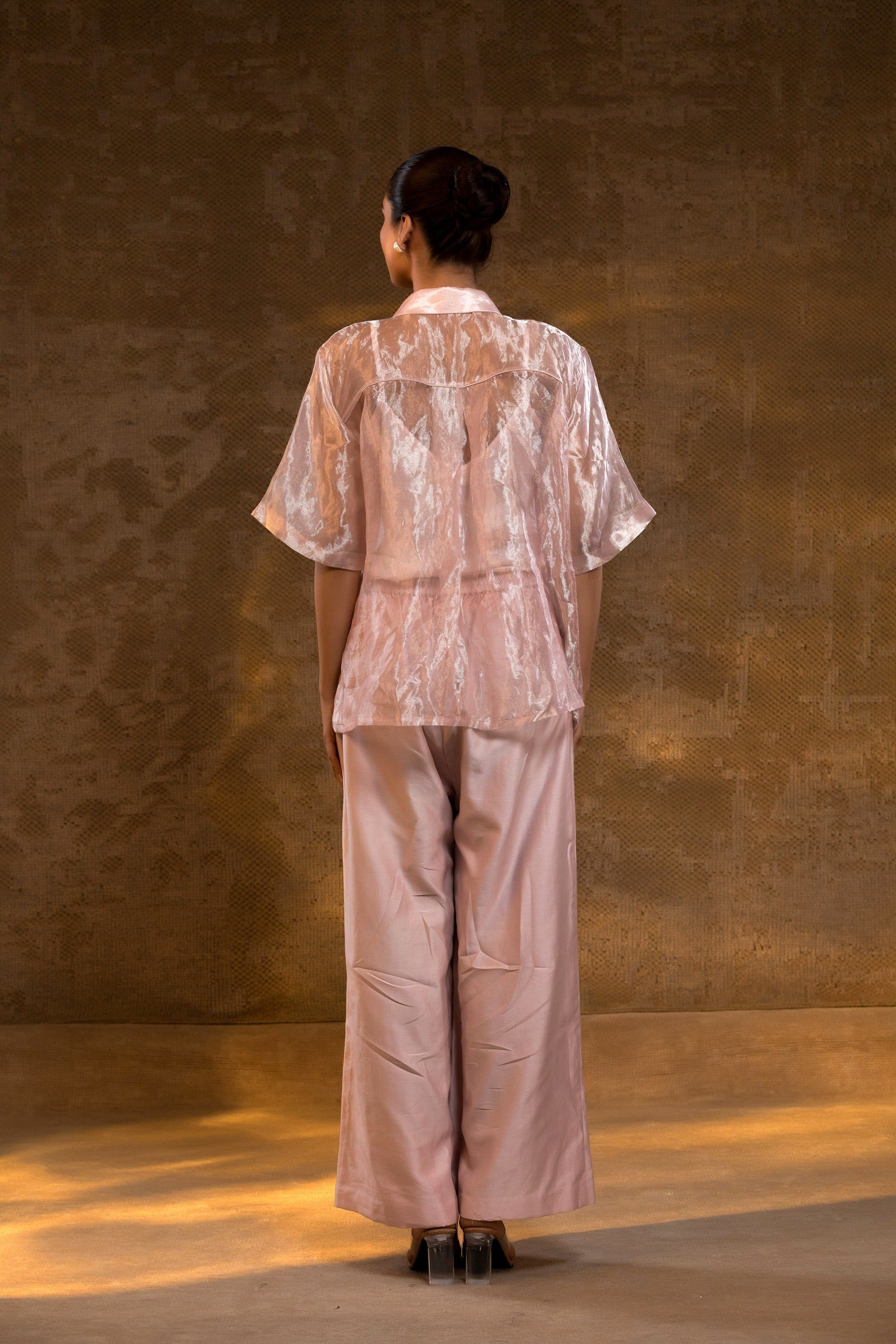Eeda Tissue Co-ord Set with Zadozi Tulip Embroidery - Blush