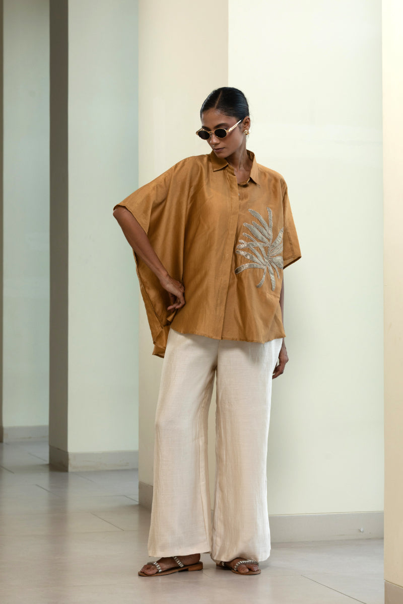 Leaf Kaftan Shirt - Beige