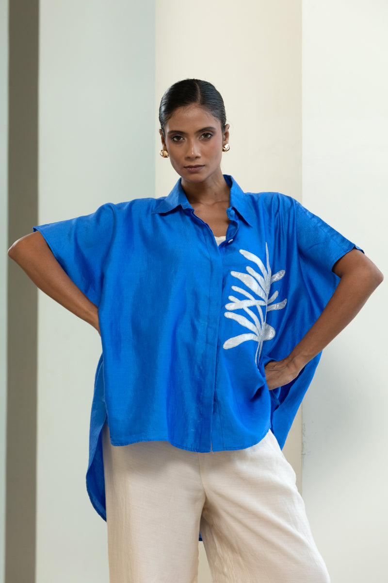 Leaf Kaftan Shirt - Blue