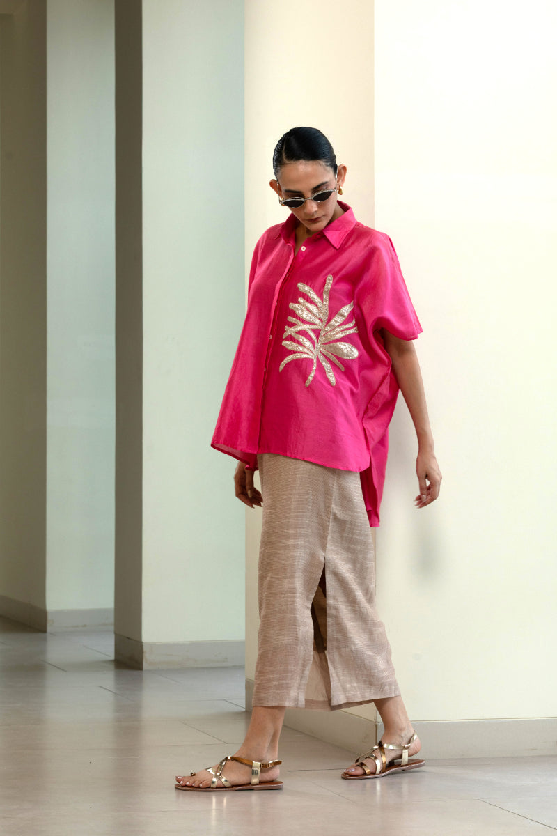 Leaf Kaftan Shirt - Pink
