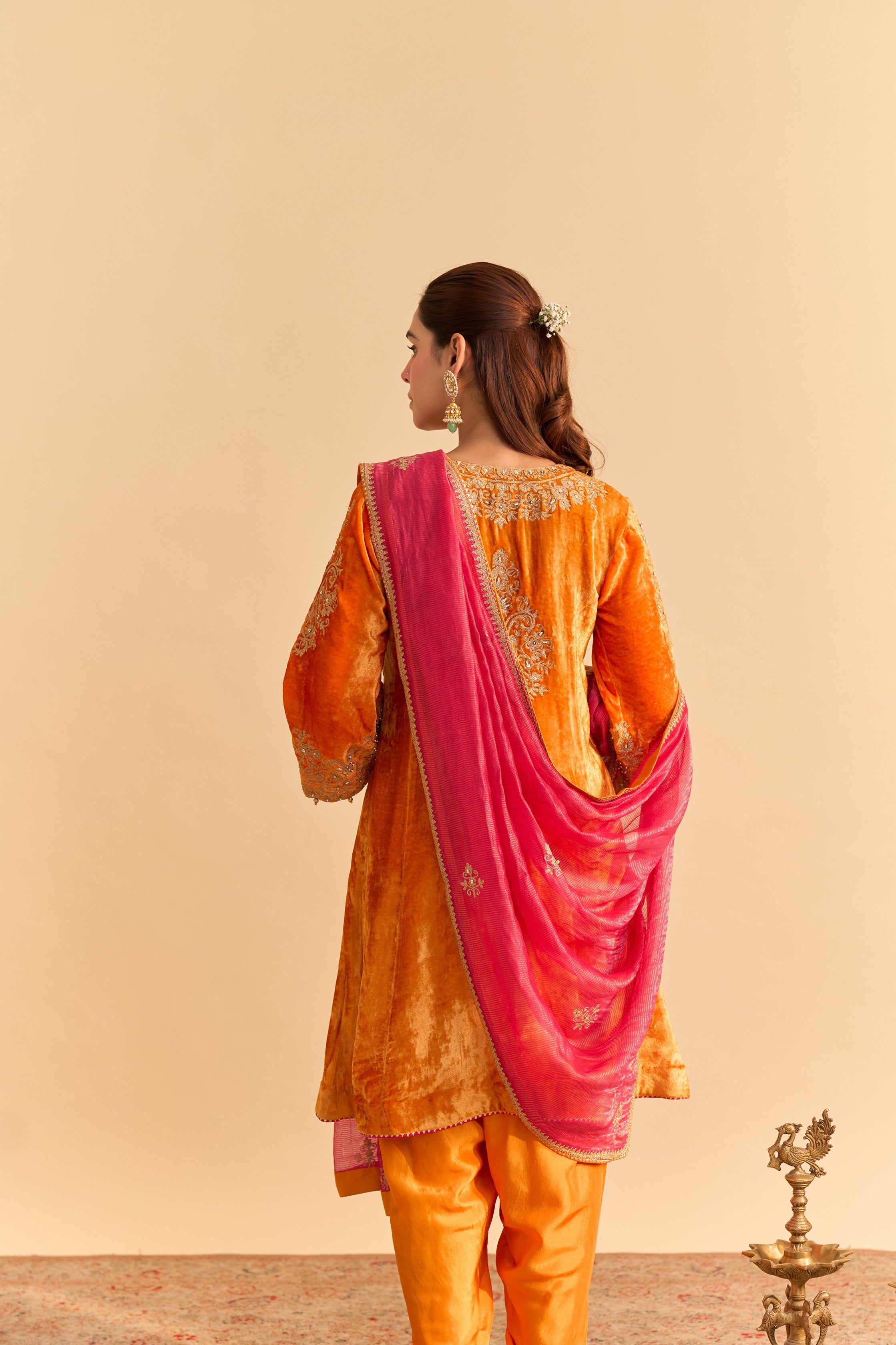 Eira - Orange A-line Kurta with Dhoti with Dupatta