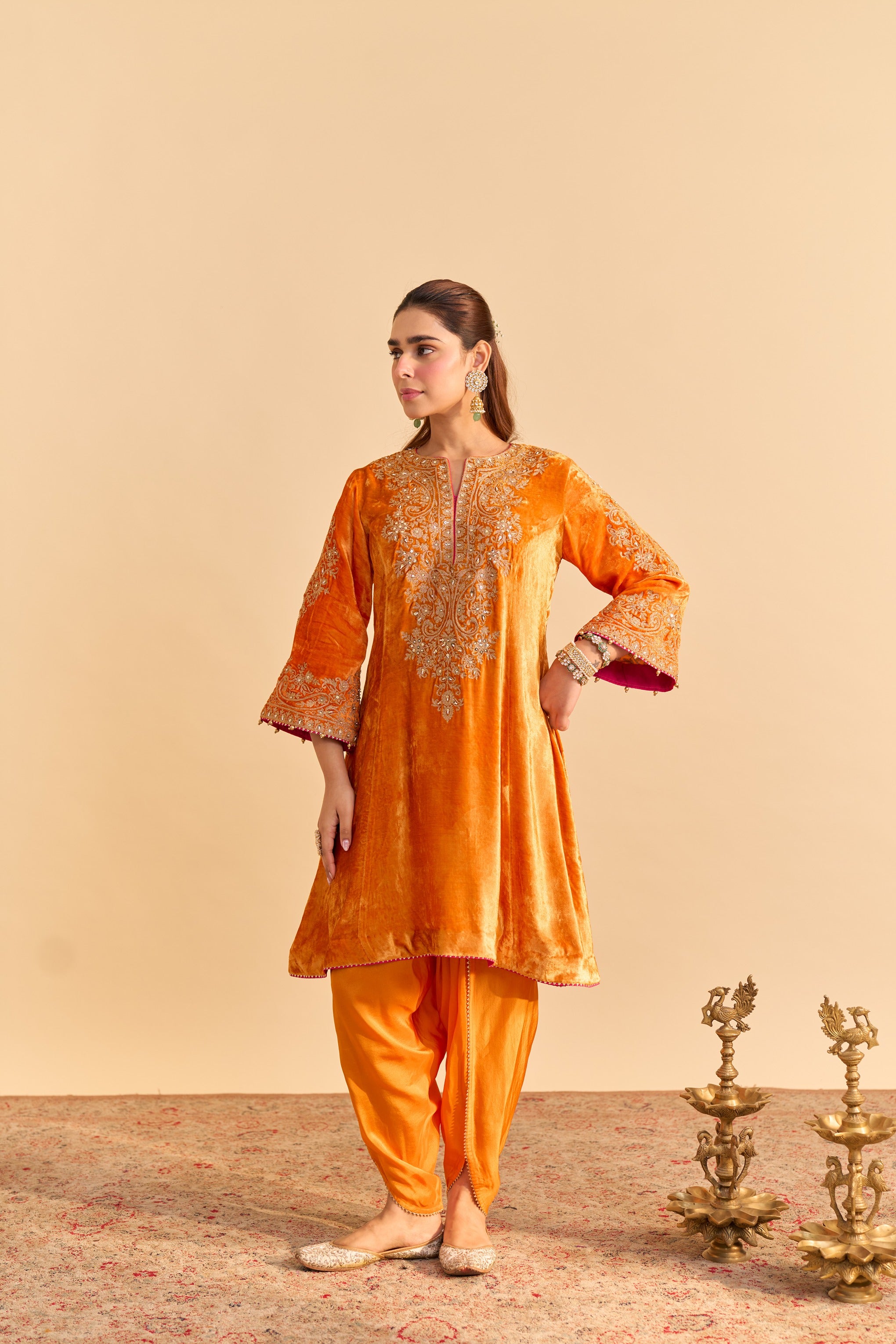 Eira - Orange A-line Kurta with Dhoti