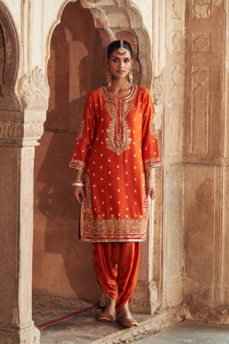 FAHMIDA - BURNT ORANGE SHORT KURTA WITH SALWAR