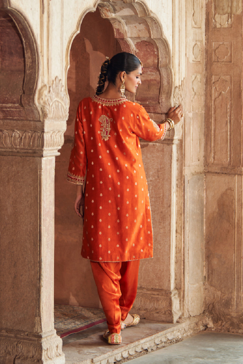 FAHMIDA - BURNT ORANGE SHORT KURTA WITH SALWAR