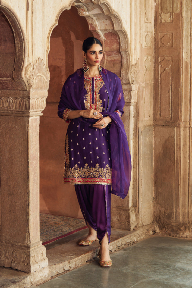 FAHMIDA - BURNT ORANGE SHORT KURTA WITH SALWAR AND DUPATTA