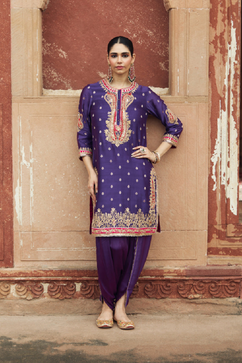 FAHMIDA - DEEP PURPLE SHORT KURTA WITH SALWAR