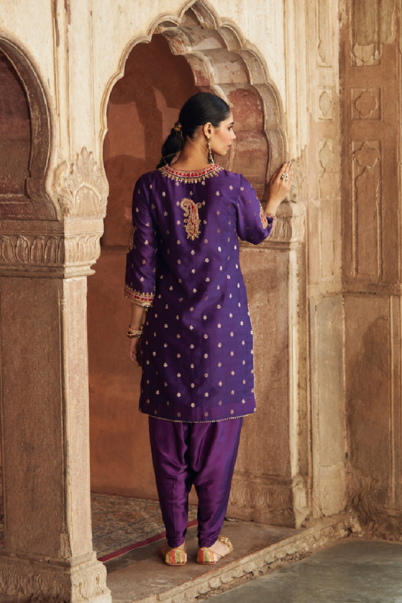 FAHMIDA - DEEP PURPLE SHORT KURTA WITH SALWAR